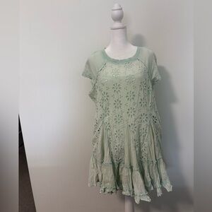 Free People Pastel Mint Green Eyelet Mini Dress